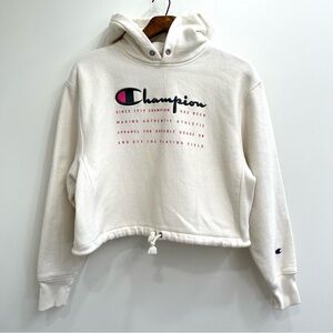 Champion reverse weave cream pink cropped drawstring hoodie medium